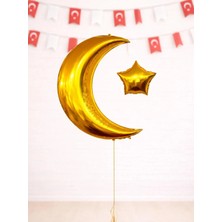 Parti Adresi Ay Yıldız Gold Folyo Balon – Milli Bayram Dekorasyonu Altın