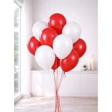 Parti Adresi Kırmızı ve Beyaz Balon Demeti - 10'lu Set