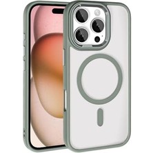 ile Uyumlu 16 Pro Max Kılıf Şarj Özellikli Krom M-Safe Silikon Kapak Titanyum-Gri