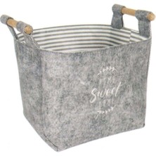 Keçe Tahta Saplı Düzeleyici Sepet - Çok Amaçlı Saklama Organizer Kutu Maxi Gri