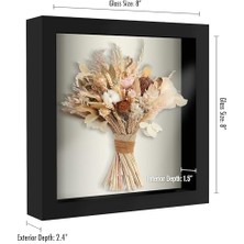 8x8 Gölge Kutusu Çerçeve Siyah Yumuşak Sırtlı - Duvar ve Masa Üstü Için Kırılmaya Dayanıklı Camlı Kompozit Ahşap - 2'li Paket