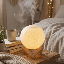 Kararlı Ticaret 3D Ay Tasarımlı Su Yenilemeli USB Hava Nemlendiricisi – Dokunmatik, 3 Renk Işık Modlu (Gün Işığı / Beyaz / Sarı Işık) gece Lambası