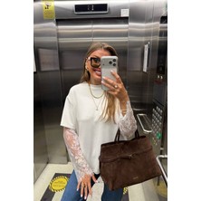 Infivento Kadın Bisiklet Yaka Kolları Dantel Güpür Detay Bluz