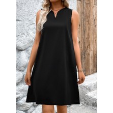 Asyahsap Kadın Askılı V Yakalı Geniş Kesim Detaylı Kısa Janjan Krep Elbise