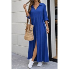 Drgy Kadın Truvakar Kollu V Yakalı Yırtmaçlı Uzun Aerobin Elbise