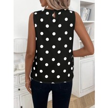 Nova Epoxy Art Kadın Askılı Yakası Büzgülü Puantiyeli Atlas Bluz