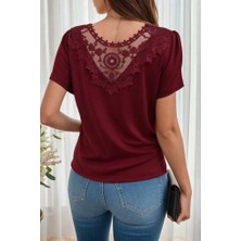 Nidam Butik Kadın Kısa Kollu V Yakalı Viskon Bluz