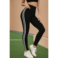 Civetta Kadın Yüksek Bel Yanları Şerit Detaylı Uzun Sporcu Tayt