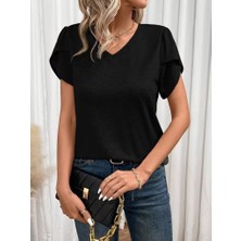 Balmior Kadın Kısa Kollu V Yakalı Viskon Bluz