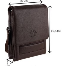 Westpolo Vegan Deri Omuz Askılı Fermuarlı ve Mıknatıslı Deri Erkek Postacı Çantası - Kahverengi