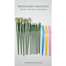 Generic Profesyonel 13’lü Makyaj Fırçası ve 3’lü Kaş Şekillendirme Usturası Tam Set