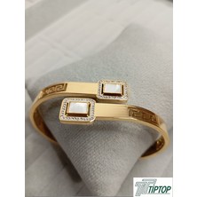 Tiptop Ticaret Gold Renk Beyaz Mineli Kelepçe Bileklik