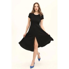 Modanı Seç Kadın Renkli Belden Oturma Eteği Yırtmaçlı Salaş Elbise