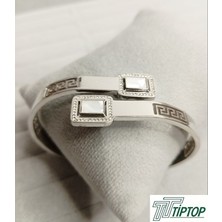 Tiptop Ticaret Gümüş Renk Beyaz Mineli Kelepçe Bileklik