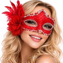 Zero Land Storozal Kırmızı Tüylü Venedik Lüks Balo Maskesi