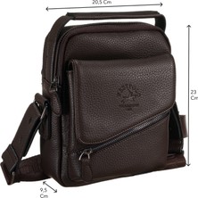 Westpolo Vegan Deri Fonksiyonel Bölmeli Erkek Omuz Çantası - Kahverengi