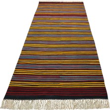 Zehra Abla Halı Yeni El Dokuma Otantik Devasa Çizgili Yahyalı Yün Kilim 7057
