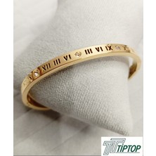 Tiptop Ticaret Romen Rakam Zirkon Taşlı Gold Renk Kelepçe Bileklik