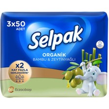 2 Adet Selpak Organik Bambu Özlü & Zeytinyağlı Islak Mendil 3 x 50'li