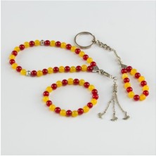 Zero Land Hnrlishp 3' Lü Doğal Taş Set Anahtarlık,bileklik,tesbih-Kırmızı