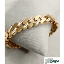 Tiptop Ticaret Sıra Taşlı Gold Renk Kelepçe Bileklik