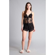 DeFacto Dantelli Pijama Takımı Tül Üst Alt H1380AX26SP