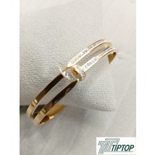 Tiptop Ticaret Zirkon Taşlı Çivi Model Gold Renk Kelepçe Bileklik