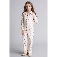 DeFacto %100 Pamuk Desenli 2'li Dokuma Ekru Pijama Kız Bebek H0107A826SP