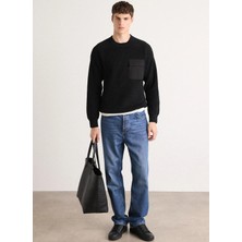 Boss Siyah Erkek Bisiklet Yaka Relaxed Kazak Kalamaro