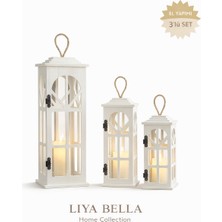 Liya Bella 3’lü Dekoratif Ahşap Fener Seti | Mumluk Fener Ev & Balkon Dekorasyonu