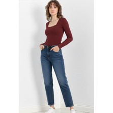 Modanı Seç Kare Yaka Dantelli Kaşkorse Bluz -  Bordo