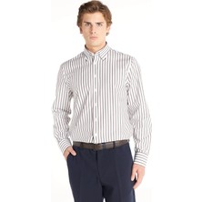 Ted Baker Comfort Fit Alttan Britli Yaka Çizgili Kahve Erkek Gömlek TBMRSH1026