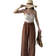 Rory Yüksek Bel Beli Büzgülü Pantolon -Kahverengi