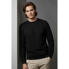 Modanı Seç Unisex Kışlık Siyah Üç Iplik Şardonlu Kalın Bisiklet Yaka Basic Sweatshirt