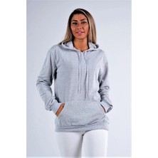 Modanı Seç Gri Kapüşonlu Kanguru Cepli Şardonlu Sweatshirt