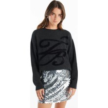 Ted Baker Bisiklet Yaka Standart Nakışlı Antrasit Kazak Kadın TBWRKW1028