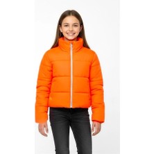 Modanı Seç Kız Çocuk Turuncu Sırtı Taş Baskılı Şişme Mont