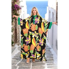 Modanı Seç Siyah Çiçekli Sıfır Yaka Yarasa Kol Oversize Uzun Elbise