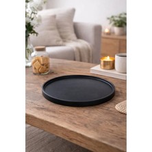 AkanArt Studio Siyah Yuvarlak Dekoratif Beton Sunum Tepsisi Minimal Tasarım 15 cm