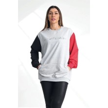 Modanı Seç Gri Kolları Garnili Kanguru Cepli Sweatshirt