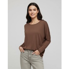 Modanı Seç Kahverengi Basic Uzun Kollu Viskon Kadın Bluz