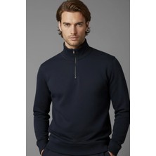 Modanı Seç Unisex Kışlık Lacivert Yarım Fermuarlı Dik Yaka 2 Iplik Basic Sweatshirt