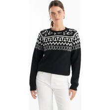 Ted Baker Bisiklet Yaka Standart Jakarlı Siyah Kazak Kadın TBWRKW1025