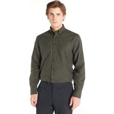 Ted Baker Comfort Fit Düğmeli Yaka Düz Koyu Haki Erkek Gömlek TBMRSH1016