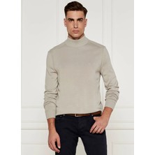 Boss Yarım Balıkçı Yaka Regular Fit Desenli Bej Erkek Kazak Avac_m