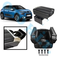 Oto h.i.t. Citroen C3 Mk3 Uyumlu Kol Dayama Kolçak Usb'li Bardaklıklı Çift Açılır Siyah Deri 1.sınıf Kalite