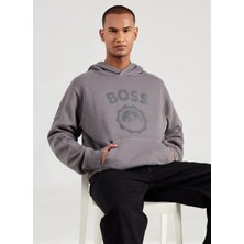Boss Kapüşon Yaka Desenli Gri Erkek Sweatshırt We_ice
