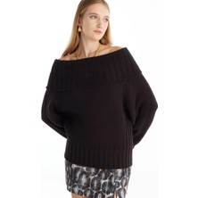 Ted Baker Kayık Yaka Standart Düz Koyu Kahve Kazak Kadın TBWRKW1072