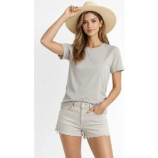 Meğdaix Osy Modal Yumuşak Dokulu Kumaş Bisiklet Yaka T-Shirt - Gri