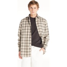 Ted Baker Oversized Klasik Yaka Ekose Bej Erkek Gömlek TBMRSH1041